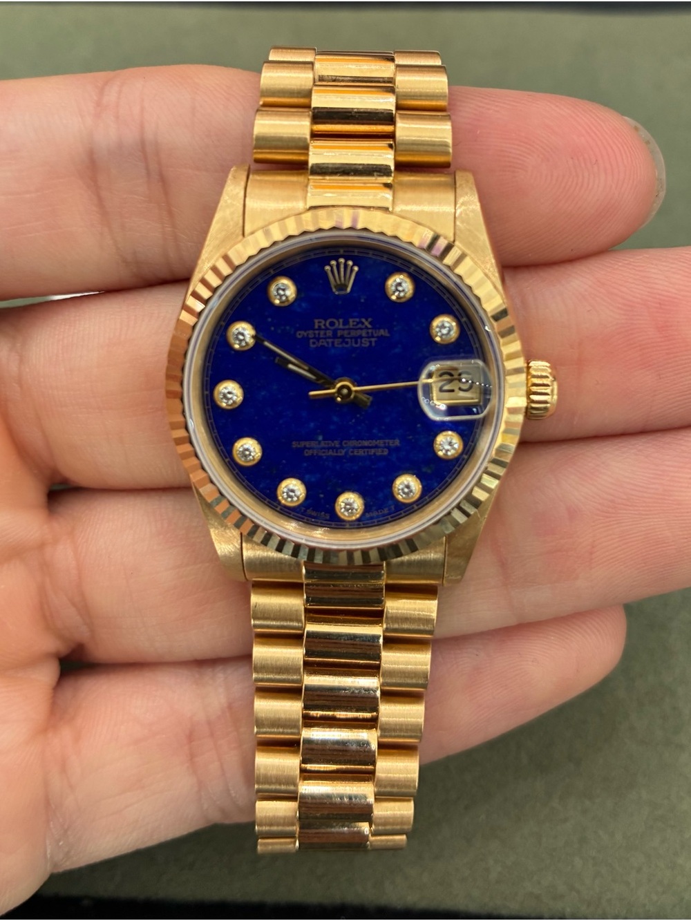 Rolex Datejust Lapis Diamond Dial Women's 18K Gold